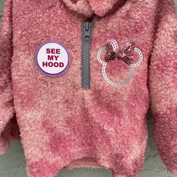 Minnie Mouse Toddler Girls Fuzzy Hoodie with Ears Sz 12 Months - Picture 3 of 11